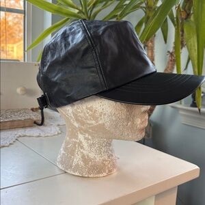100% Black Leather Baseball Cap